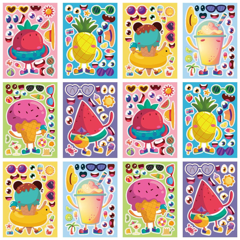 DaiUni 24 Sheets 82759 Make Your Own Summer Stickers for Kids Toddlers Make a Face Stickers for Kids Party Favors Activities - Image 3