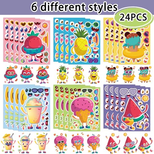 DaiUni 24 Sheets 82759 Make Your Own Summer Stickers for Kids Toddlers Make a Face Stickers for Kids Party Favors Activities - Image 5