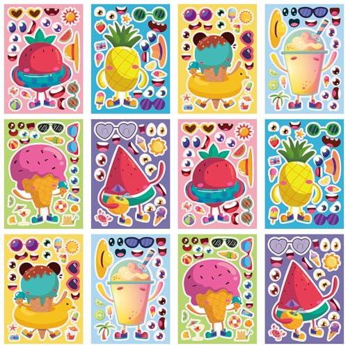 DaiUni 24 Sheets 82759 Make Your Own Summer Stickers for Kids Toddlers Make a Face Stickers for Kids Party Favors Activities - Image 1