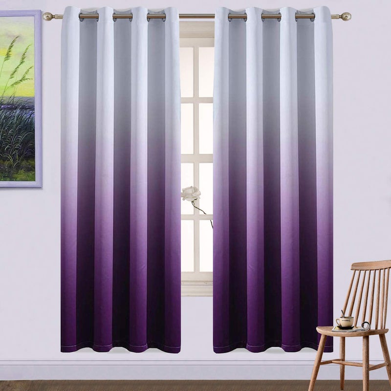 Yakamok Room Darkening Gradient Blackout Curtains Thickening Polyester Purple Ombre Thermal Insulated Grommet Window Drapes for Living RoomBedroom Purple 2 Panels 52x72 Inch