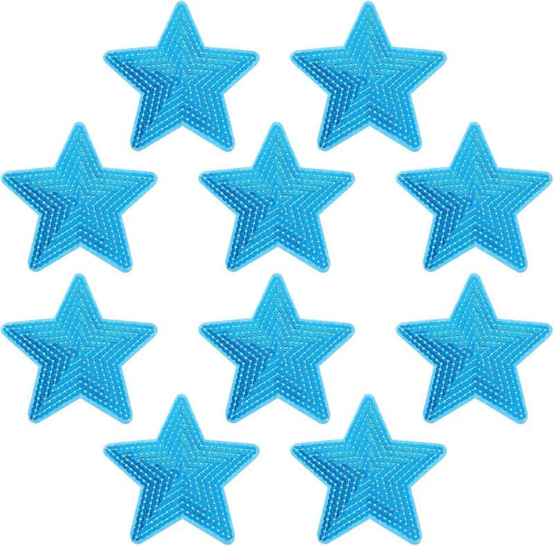 FAVOMOTO 10pc Blue Star Shape Clothes Patches Iron On, Sequin Embroidered Sewing Appliques for DIY Clothing Costumes, Craft Decoration Accessories - Image 1