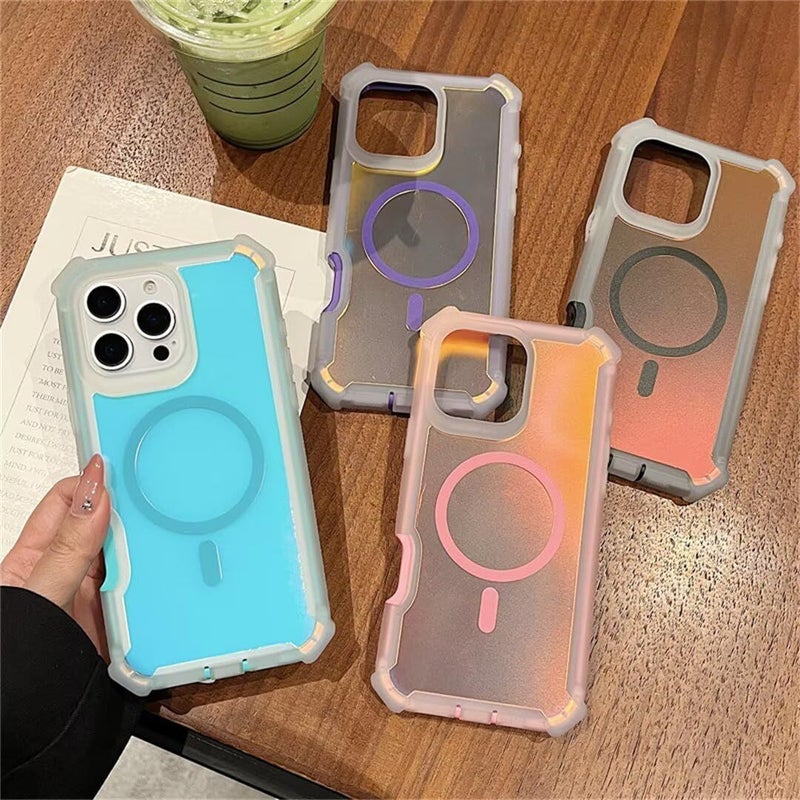 Case For iPhone 13 Gradient Full Body Rugged Hybrid 2 In 1 Armor Shockproof Protection With Wireless Charging Phone Case 6 1 Inch 2021 Pink - Image 4