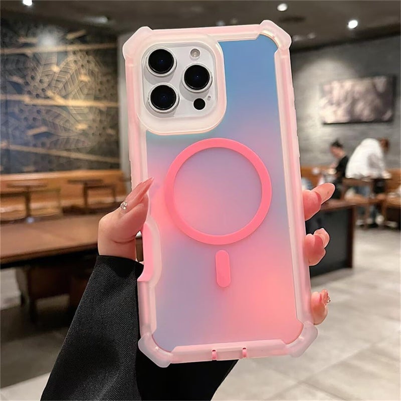 Case For iPhone 13 Gradient Full Body Rugged Hybrid 2 In 1 Armor Shockproof Protection With Wireless Charging Phone Case 6 1 Inch 2021 Pink - Image 2