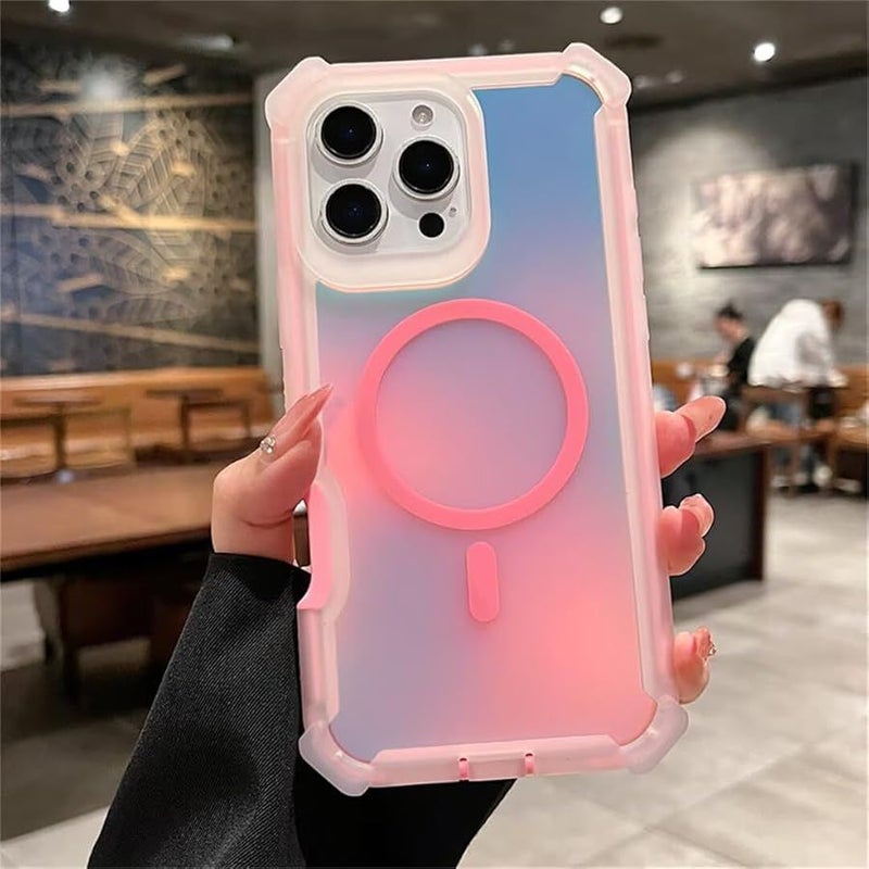 Case For iPhone 13 Gradient Full Body Rugged Hybrid 2 In 1 Armor Shockproof Protection With Wireless Charging Phone Case 6 1 Inch 2021 Pink - Image 1