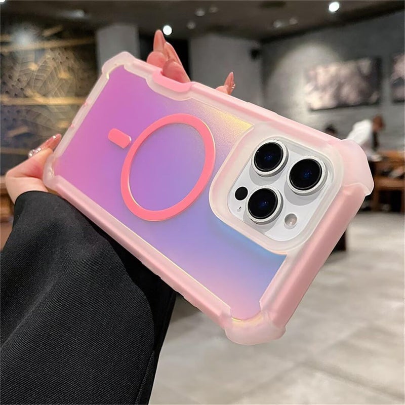 Case For iPhone 13 Gradient Full Body Rugged Hybrid 2 In 1 Armor Shockproof Protection With Wireless Charging Phone Case 6 1 Inch 2021 Pink - Image 3
