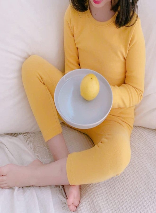 KISBINI بيجامات أطفال من كيسبيني، للبنات والأولاد الصغار، لون سادة أساسي، ملابس نوم قطنية ناعمة بأكمام طويلة، طقم من قطعتين (18 شهرًا، أصفر) - Image 4