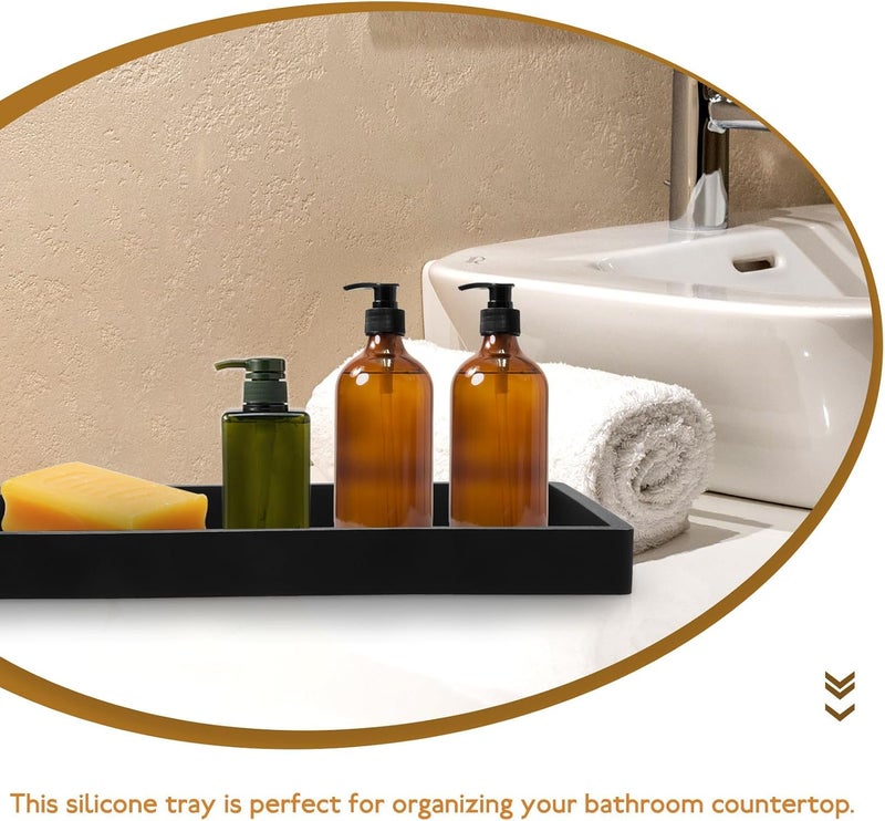 ABOOFAN Silicone Bathroom Tray Organizer for Countertop, Non-Slip Black Silicone Drying Mat with Drainage, Household Vanity Storage Tray for Bathroom and Kitchen - Image 3