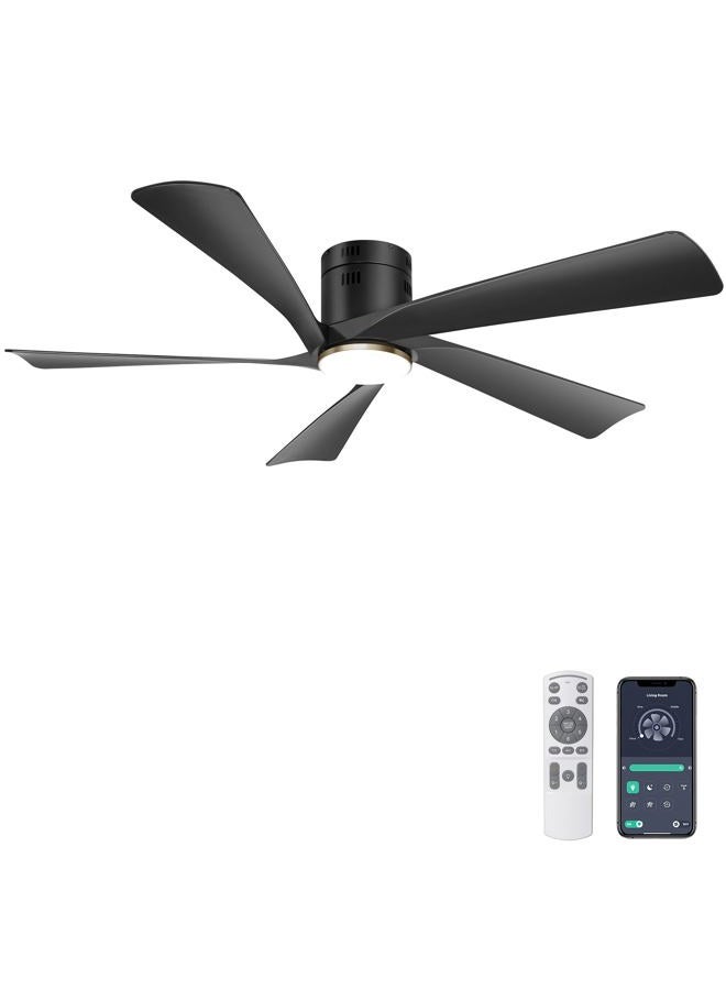 Ohniyou 52 Inch Low Profile Ceiling Fan with Lights and Remote Black - Image 1