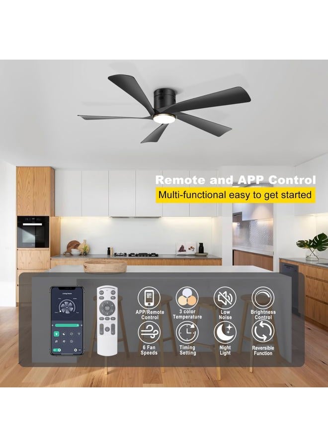 Ohniyou 52 Inch Low Profile Ceiling Fan with Lights and Remote Black - Image 2