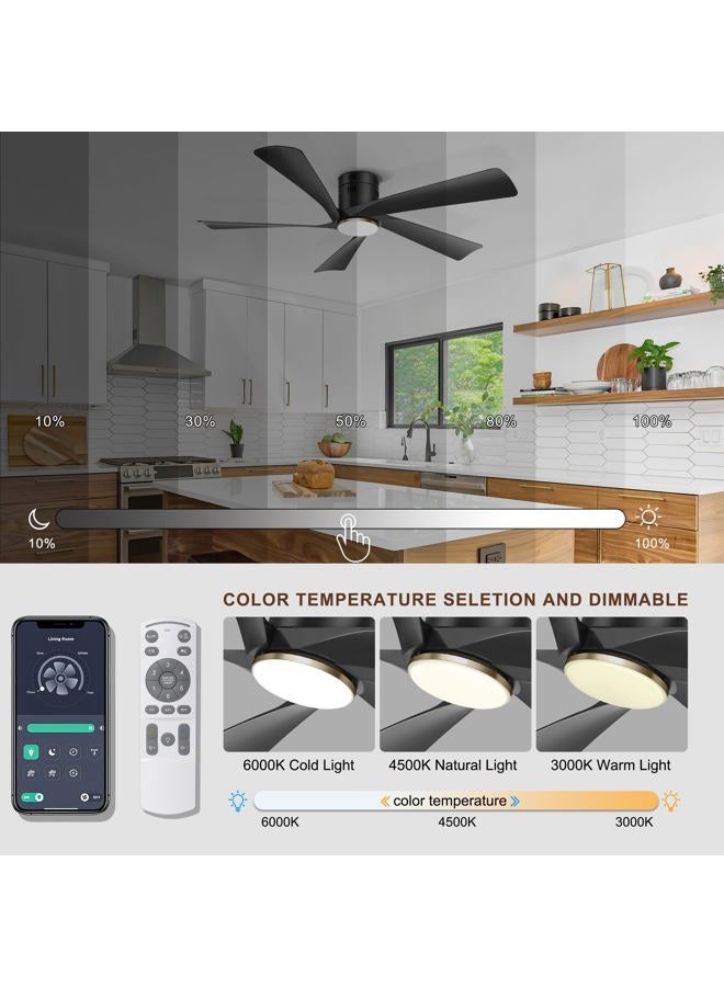 Ohniyou 52 Inch Low Profile Ceiling Fan with Lights and Remote Black - Image 5