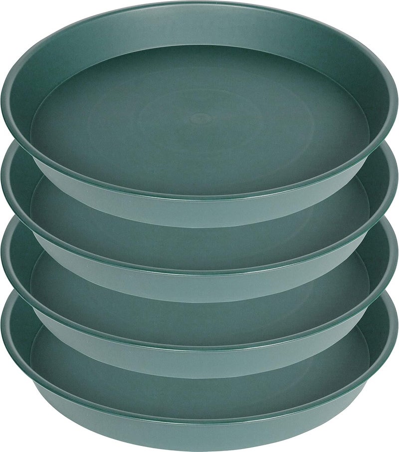 Bleuhome 4 Pack of 18 19 inch Plant Saucer Drip Tray (16.6 inch Base), Heavy Duty Large Deep Plant Saucers for Pots, Plastic Flower Planter Water Trays for Indoors Outdoor (19", Green) - Image 1