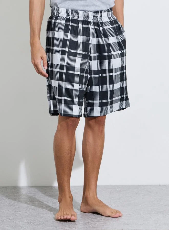 Styli  Grey Slogan Print T-Shirt and Checked Shorts Pyjama Set for Men | Best Price UAE