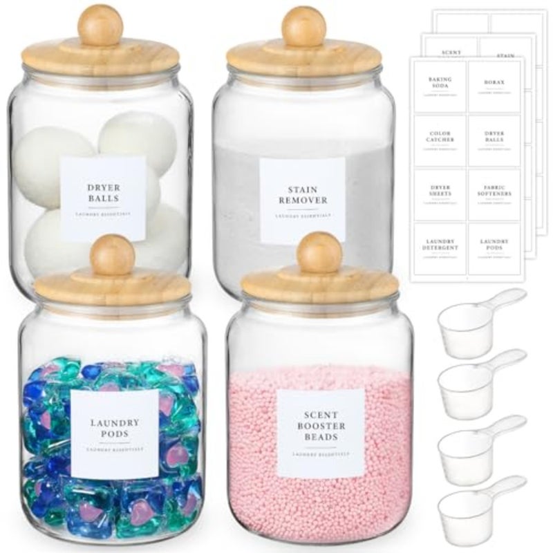 baihuo4 Pack Jars with Lids and Labels, Half Gallon Airtight Containers for Laundry Room Organization and Storage - Image 1