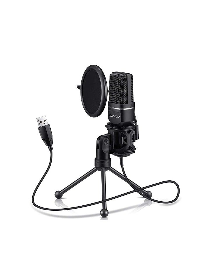 Condenser Microphone, XIAOKOA Professional USB PC Microphone for PC/Laptop Plug & Play with Double-layer Pop Filter and Tripod Stand for Studio Recording, Broadcasting and Gaming - Image 1