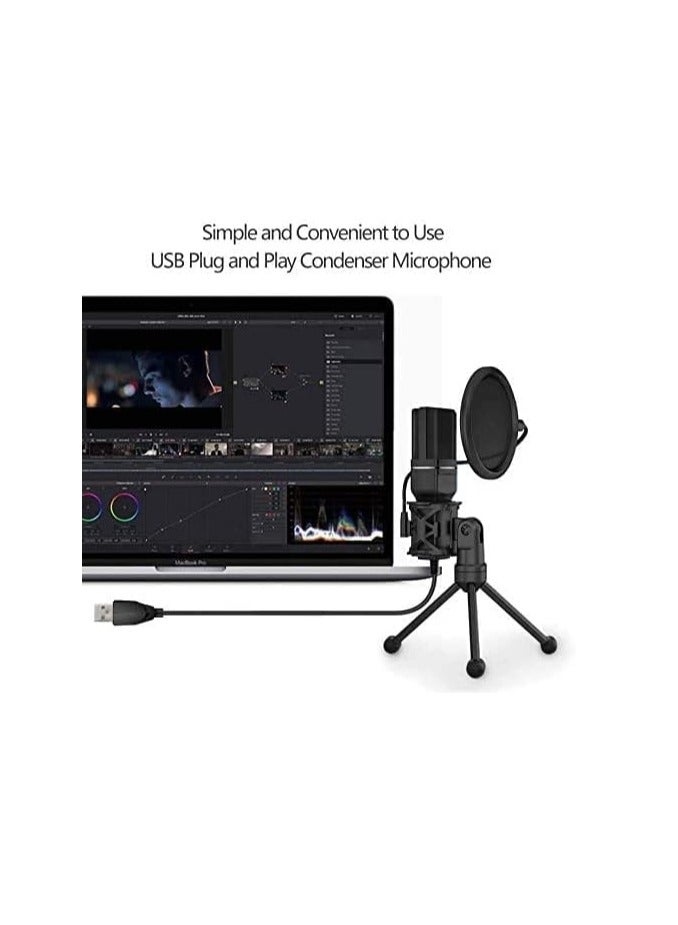 Condenser Microphone, XIAOKOA Professional USB PC Microphone for PC/Laptop Plug & Play with Double-layer Pop Filter and Tripod Stand for Studio Recording, Broadcasting and Gaming - Image 2