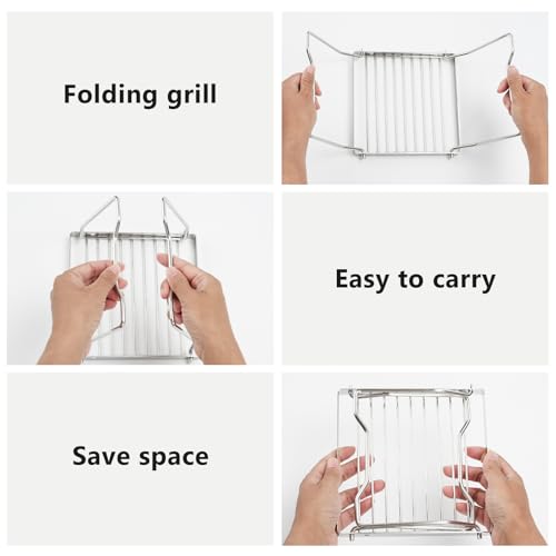 BSDLZCH 2pcs Folding Campfire Grill, 304 Stainless Steel Portable Campfire Grill Grate Small Camping Campfire Grill Grate Over Fire Pit Camping Grill for Outdoor Backpacking BBQ - Image 5