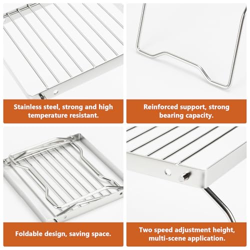 BSDLZCH 2pcs Folding Campfire Grill, 304 Stainless Steel Portable Campfire Grill Grate Small Camping Campfire Grill Grate Over Fire Pit Camping Grill for Outdoor Backpacking BBQ - Image 4