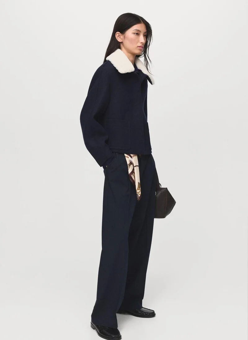 مانجو جاكيت صوف بياقة فرو