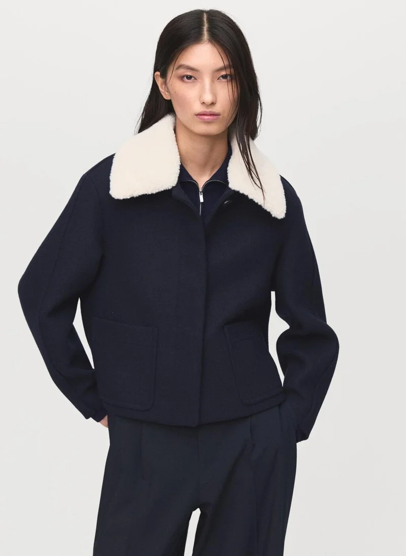 MANGO Wool-blend jacket with shearling collar