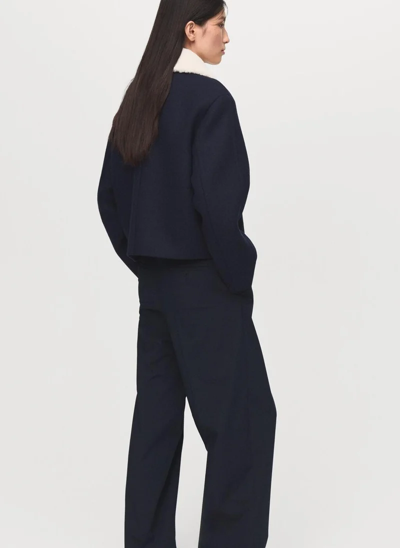 MANGO Wool-blend jacket with shearling collar