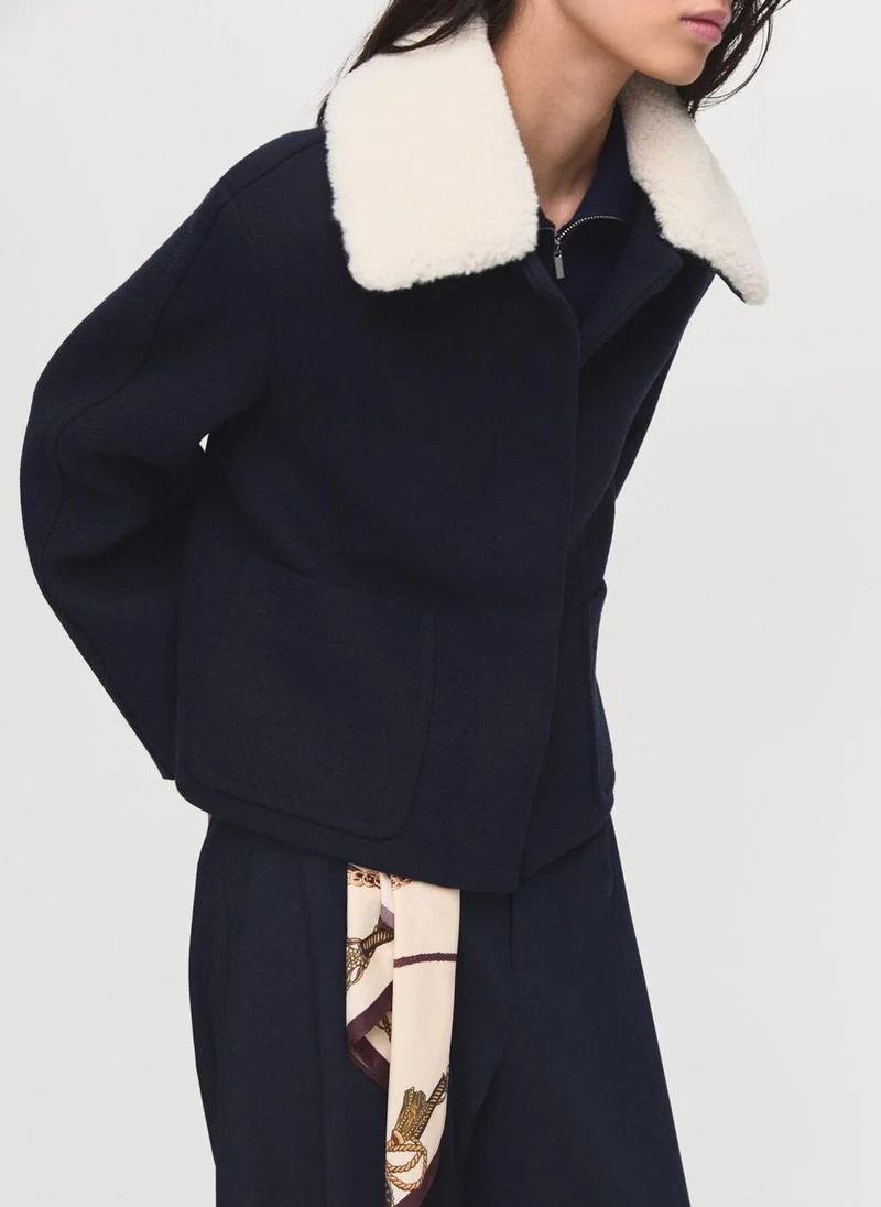 مانجو جاكيت صوف بياقة فرو