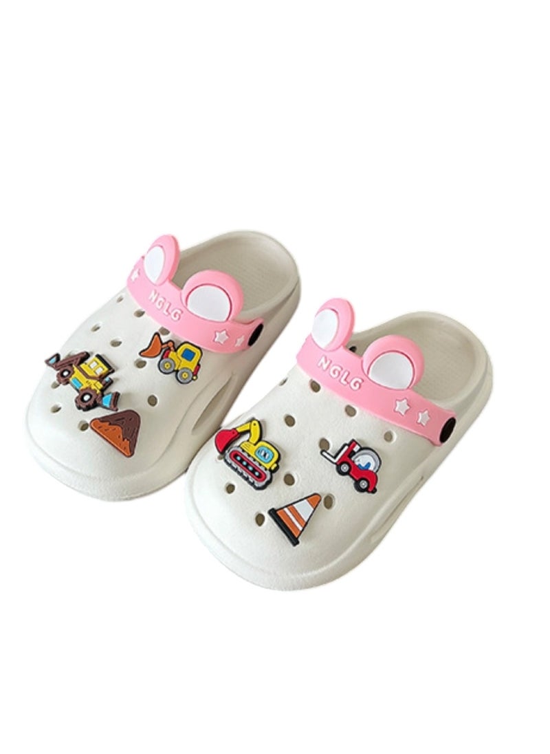 Huitich Cute White Kids Clogs with Cartoon Charms 24-25  - Image 1