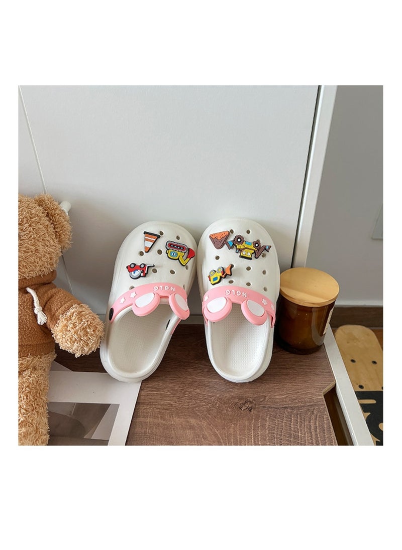 Huitich Cute White Kids Clogs with Cartoon Charms 24-25  - Image 4