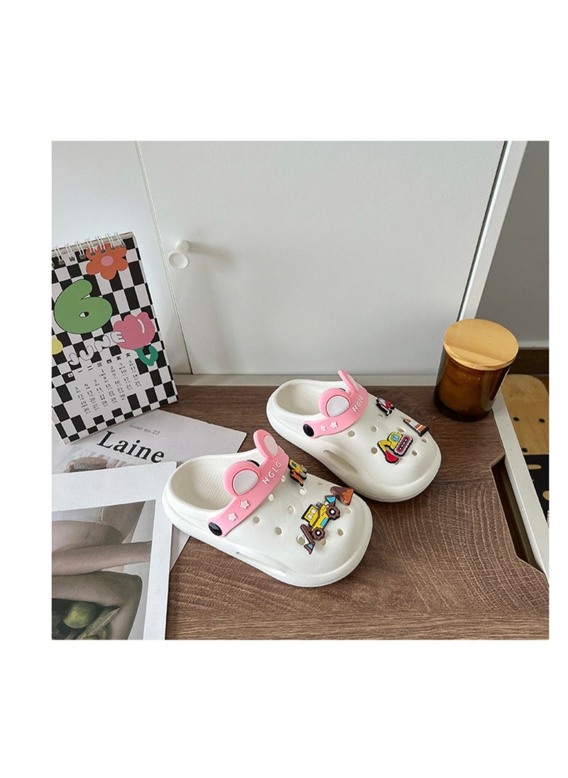 Huitich Cute White Kids Clogs with Cartoon Charms 24-25  - Image 3