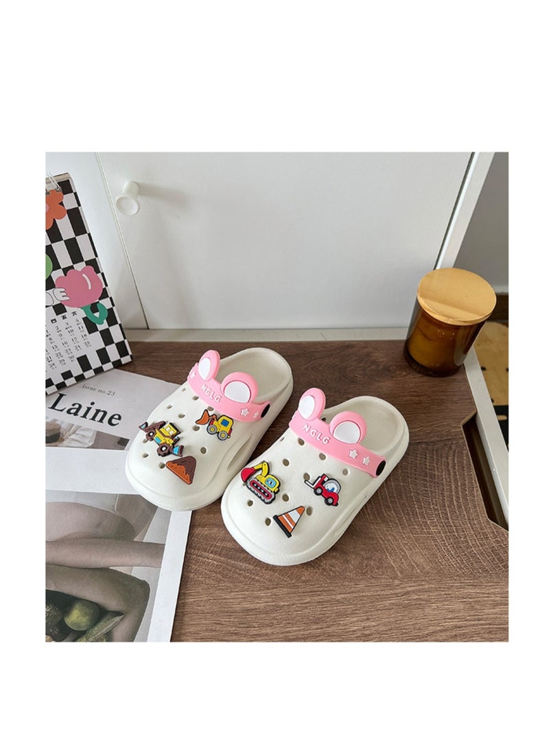 Huitich Cute White Kids Clogs with Cartoon Charms 24-25  - Image 2