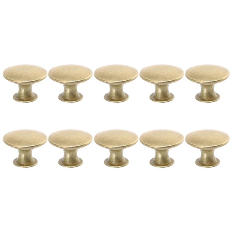 Antique Yellow Brass Cabinet Door Knobs 10 Pcs Round Flat Head Drawer Pulls For Kitchen Wardrobe - Image 2
