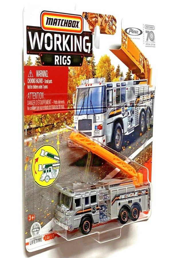 Matchbox Pierce Quantum Aerial Ladder Truck, Working Rigs 10/16 [Silver/Orange] - Image 3