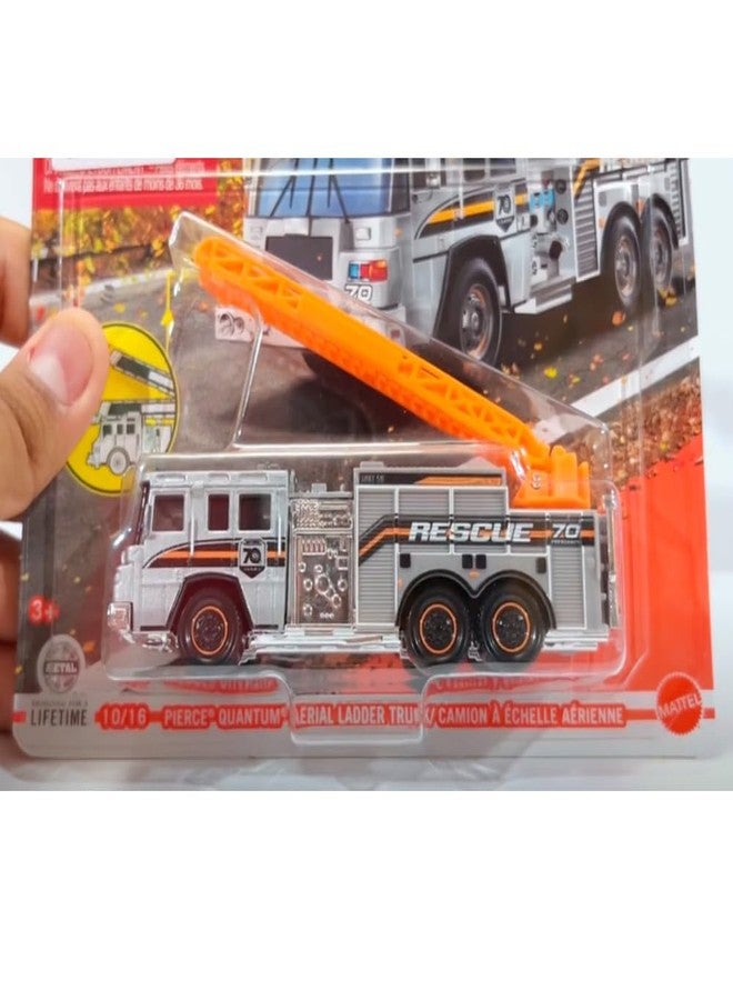 Matchbox Pierce Quantum Aerial Ladder Truck, Working Rigs 10/16 [Silver/Orange] - Image 4