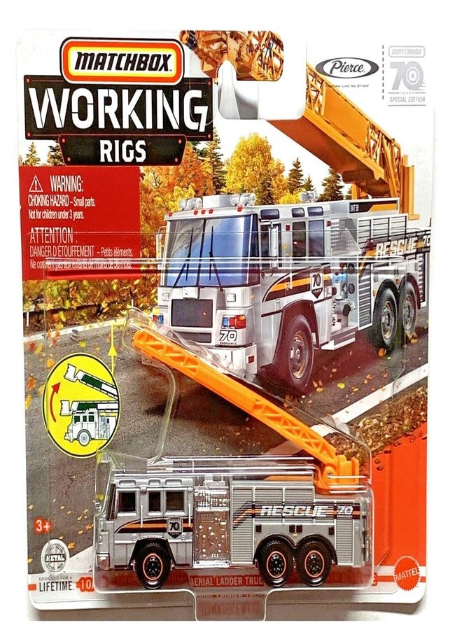 Matchbox Pierce Quantum Aerial Ladder Truck, Working Rigs 10/16 [Silver/Orange] - Image 5