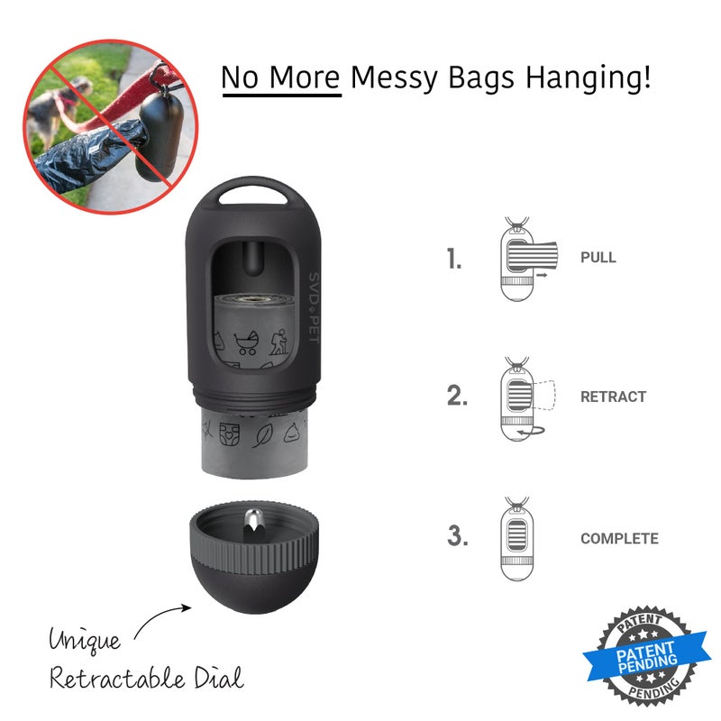 SVD.PET Dog Poop Bag Dispenser, Retractable Waste Bag Fits Any Dog Leash, Leak-Proof Waste Bags, Poop Bag Holder, Doggy Walking Accessory (Black) - Image 2
