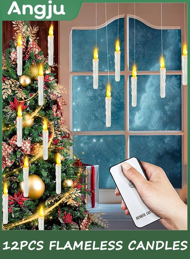Angju Flameless Candles Decorations Floating LED Candles, 12Pcs Warm Yellow Flame Candles with Remote Control, Flickering Hanging Fake Candles for Party Home Table Church Wedding Christmas - Image 1