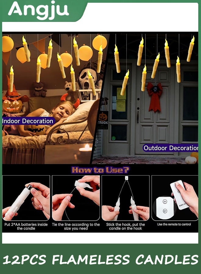 Angju Flameless Candles Decorations Floating LED Candles, 12Pcs Warm Yellow Flame Candles with Remote Control, Flickering Hanging Fake Candles for Party Home Table Church Wedding Christmas - Image 5