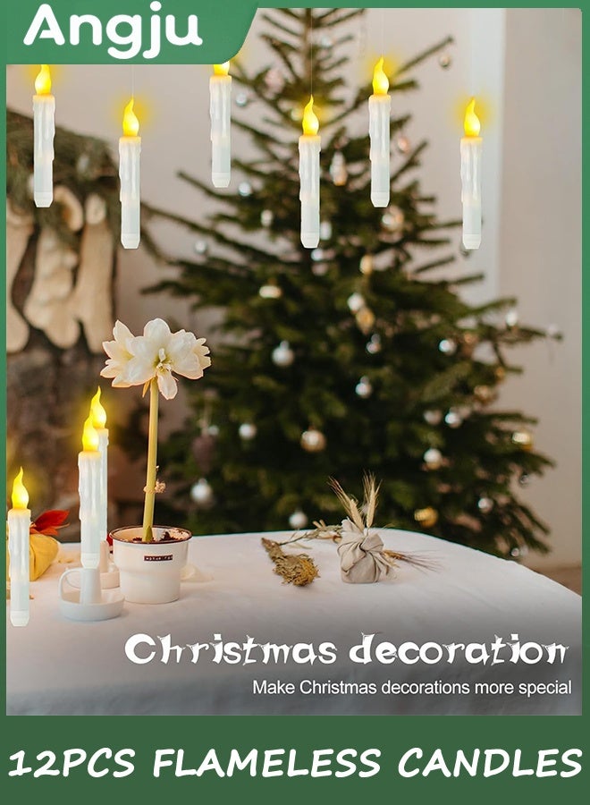Angju Flameless Candles Decorations Floating LED Candles, 12Pcs Warm Yellow Flame Candles with Remote Control, Flickering Hanging Fake Candles for Party Home Table Church Wedding Christmas - Image 3