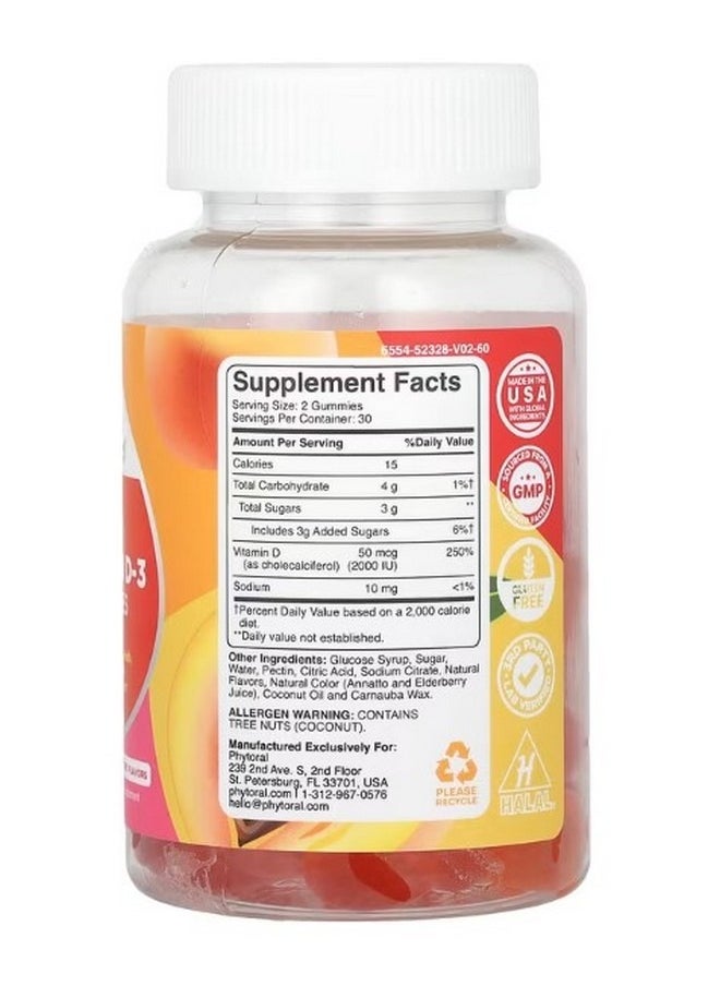Phytoral Vitamin D 3 Gummies Peach Mango and Strawberry 60 Gummies  - Image 2