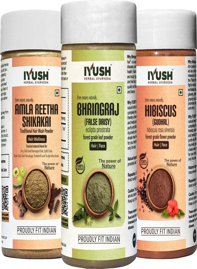 IYUSH Herbal Ayurveda Amla Shikakai Reetha Powder for Hair with Bhringraj Powder and Hibiscus Powder for Hair Growth - 750gm | Herbal Hair Wash Powder | Hair Volume Powder | Hair Powder | 250gm each - Image 1