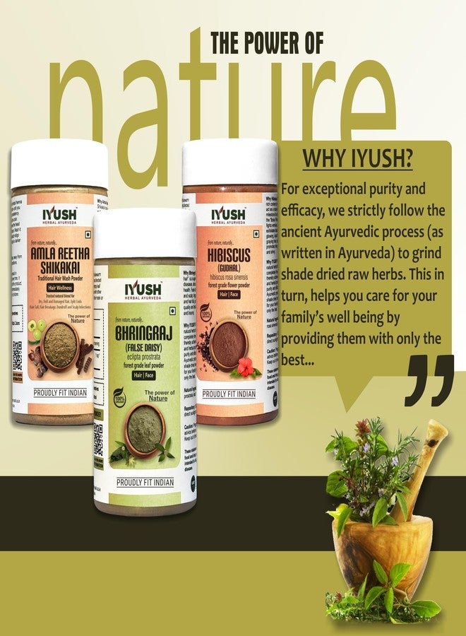 IYUSH Herbal Ayurveda Amla Shikakai Reetha Powder for Hair with Bhringraj Powder and Hibiscus Powder for Hair Growth - 750gm | Herbal Hair Wash Powder | Hair Volume Powder | Hair Powder | 250gm each - Image 5