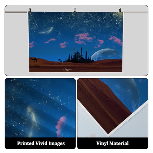 AOFOTO 7x5ft Magic Aladdin's Genie Lamp in Desert Backdrop Fantasy Arabian Theme Starry Sky Night Stars Mosque Background for Photography Wish Mysterious Luck Mythology Fairy Tale Photoshoot Props - Image 3