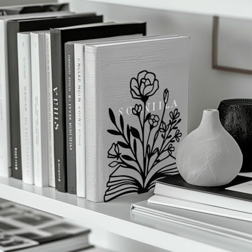 Peacoblue Metal Bookends for Shelves, Modern Decorative Heavy Duty Study Book Support Stoppers for Office, Desk, Shelf, Room 5.3"x4.3"x7.9" Cast Iron Simple Tall Bookends, 1 Pair (Books and Flowers) - Image 4