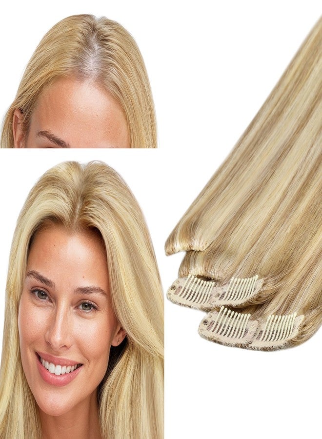 Goo-Goo GOO GOO Scalp Hair Fill Ins, Clip in Hair Extensions, Human Hair Pieces for Women With Thinning Hair, 16/22 Light Blonde Highlighted Golden Blonde, 16inch 30g 4Pcs - Image 1
