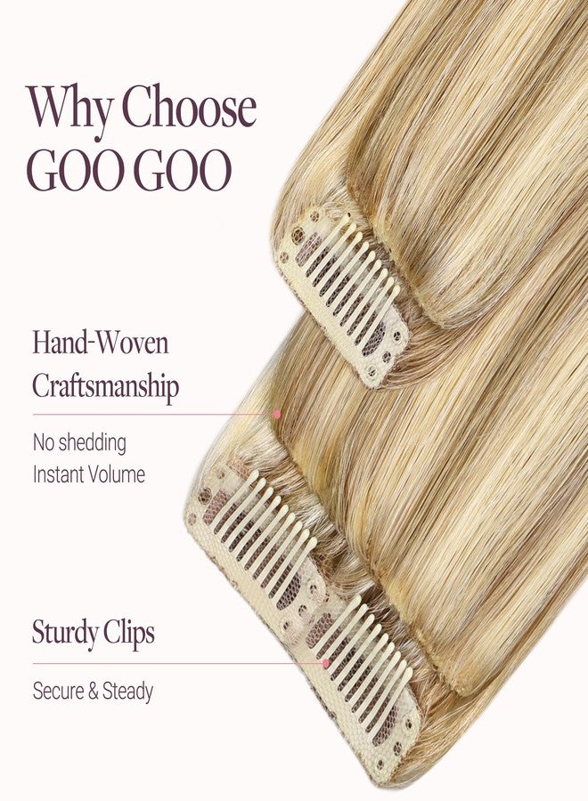 Goo-Goo GOO GOO Scalp Hair Fill Ins, Clip in Hair Extensions, Human Hair Pieces for Women With Thinning Hair, 16/22 Light Blonde Highlighted Golden Blonde, 16inch 30g 4Pcs - Image 5