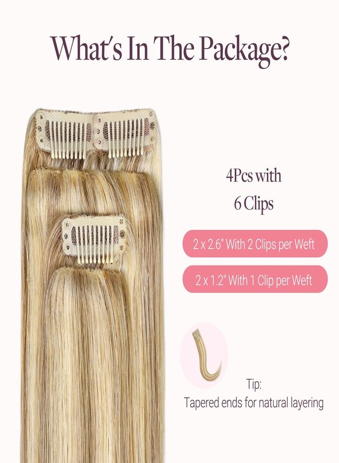 Goo-Goo GOO GOO Scalp Hair Fill Ins, Clip in Hair Extensions, Human Hair Pieces for Women With Thinning Hair, 16/22 Light Blonde Highlighted Golden Blonde, 16inch 30g 4Pcs - Image 2