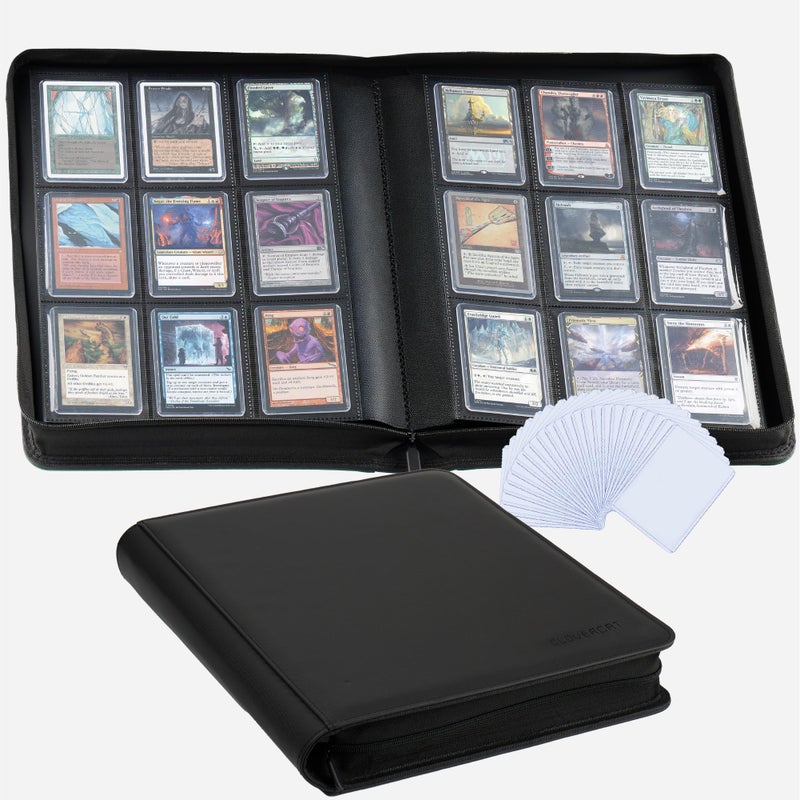 CLOVERCAT 9-Pocket Toploader Binder, Clovecat Premium Card Bookï¼Œ Holds 252 Trading Card with 20 Removable Top-loader Sleevesï¼ŒPU Card Holder Folders,Card Album for MTG, TCG, Yugioh, Game & Sports Cards(Black) - Image 1