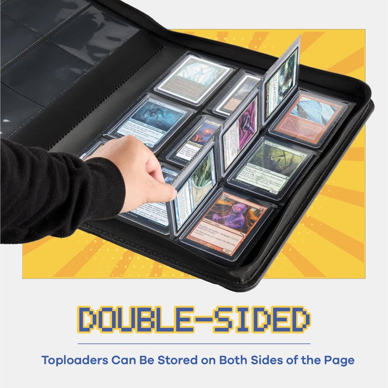 CLOVERCAT 9-Pocket Toploader Binder, Clovecat Premium Card Bookï¼Œ Holds 252 Trading Card with 20 Removable Top-loader Sleevesï¼ŒPU Card Holder Folders,Card Album for MTG, TCG, Yugioh, Game & Sports Cards(Black) - Image 2
