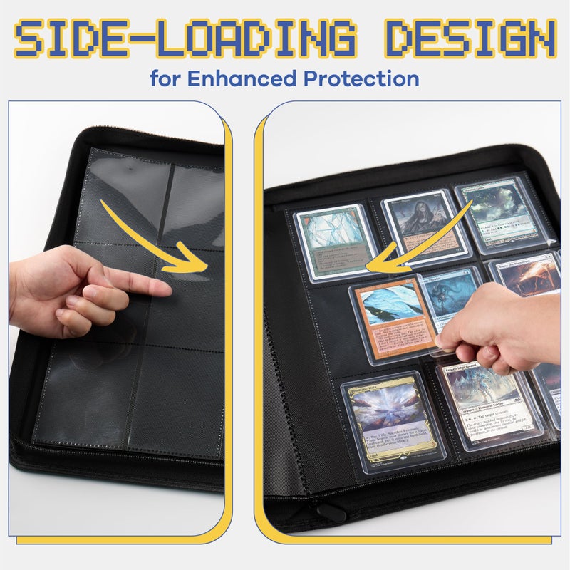 CLOVERCAT 9-Pocket Toploader Binder, Clovecat Premium Card Bookï¼Œ Holds 252 Trading Card with 20 Removable Top-loader Sleevesï¼ŒPU Card Holder Folders,Card Album for MTG, TCG, Yugioh, Game & Sports Cards(Black) - Image 3