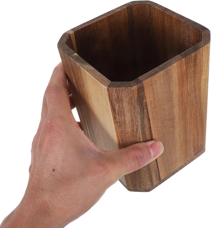 Wooden Cutlery Holder and Chopstick Storage Box Small Acacia Wood Spoon Organizer for Kitchen Countertop Tableware Utensil Crock Container Home Cooking Storage - Image 4
