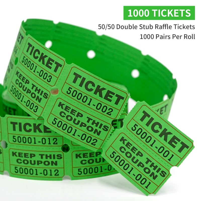 L LIKED Raffle Tickets Double Rolls 1000 Per Roll 50/55 Raffle Tickets for Events,Carnivals, Entry, Class Reward, Prizes(Green) - Image 2